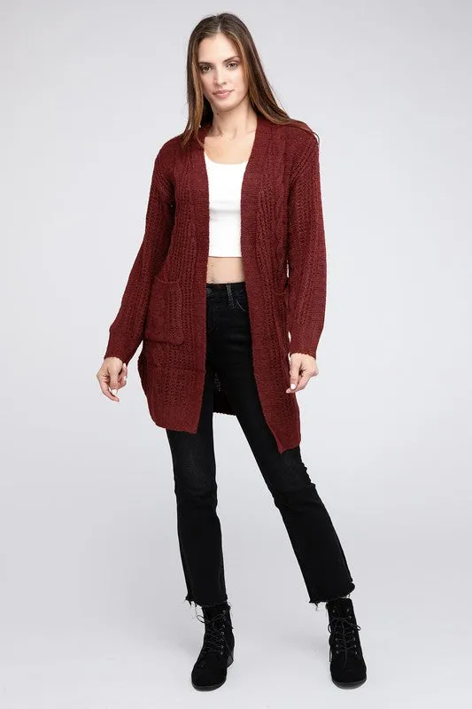 Twist Knitted Open Front Cardigan With Pockets - online exclusive