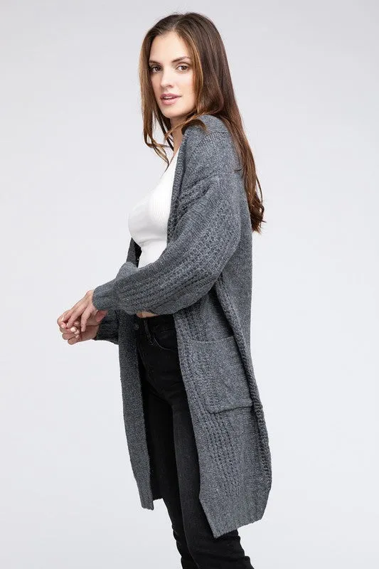 Twist Knitted Open Front Cardigan With Pockets - online exclusive