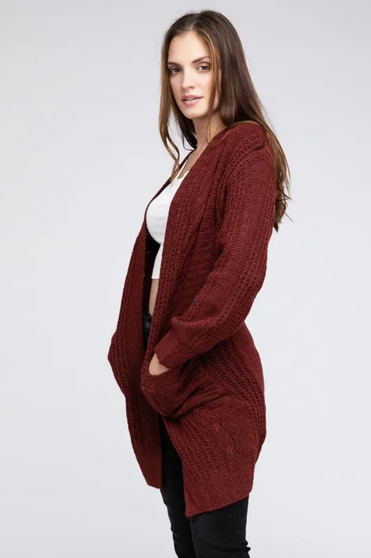 Twist Knitted Open Front Cardigan With Pockets - online exclusive