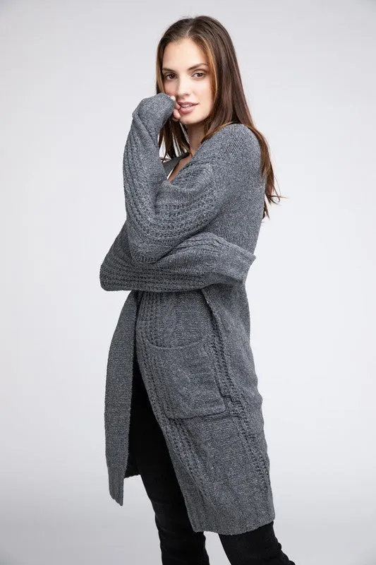 Twist Knitted Open Front Cardigan With Pockets - online exclusive