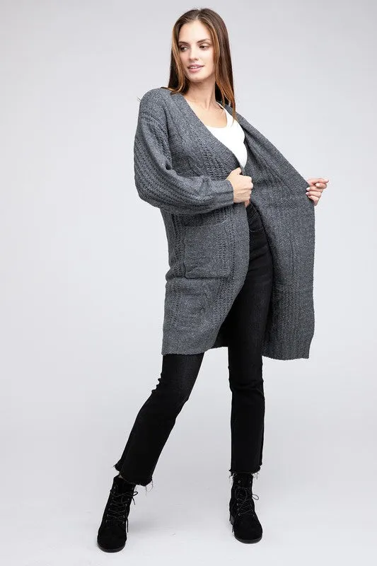 Twist Knitted Open Front Cardigan With Pockets - online exclusive