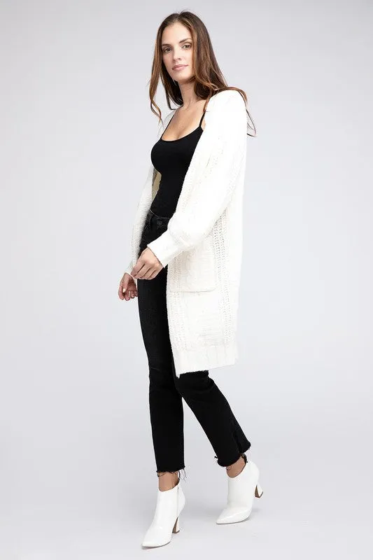 Twist Knitted Open Front Cardigan With Pockets - online exclusive