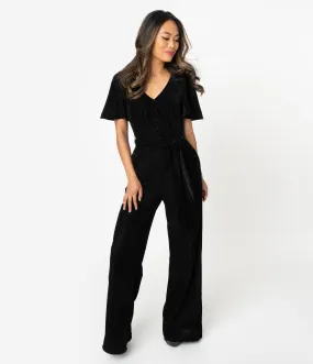 Unique Vintage 1970s Black Velvet Corduroy Heddy Jumpsuit