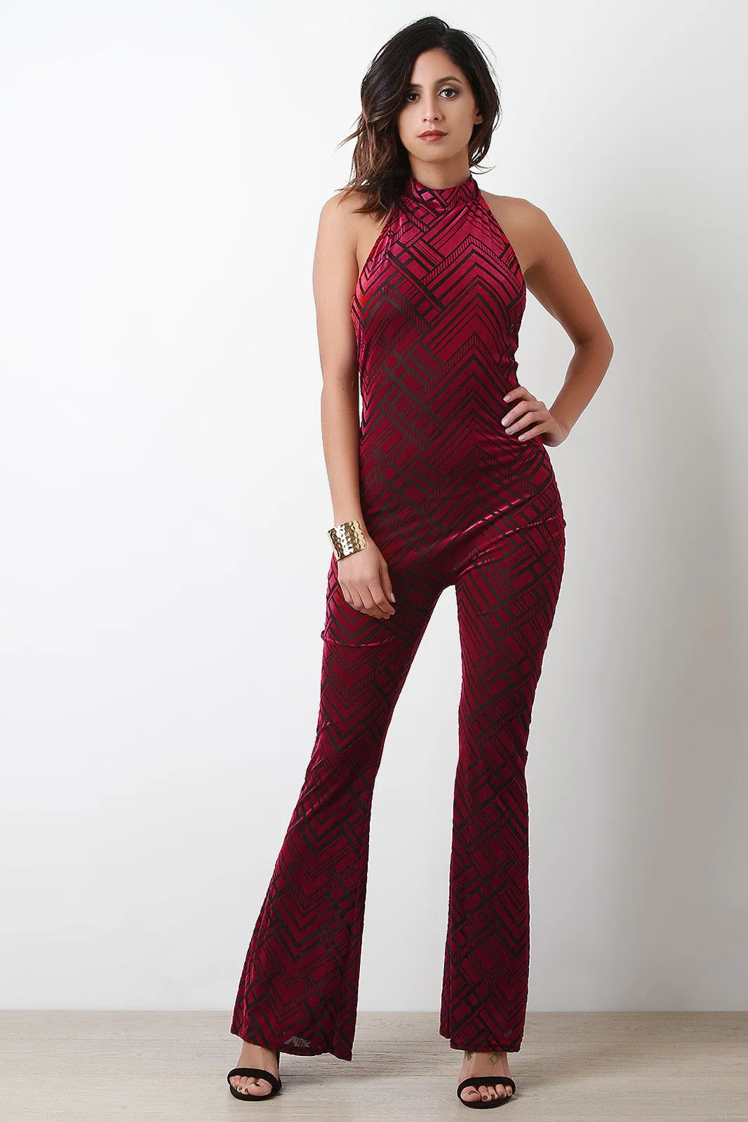 Velvet Geo Burn Out Sleeveless Jumpsuit