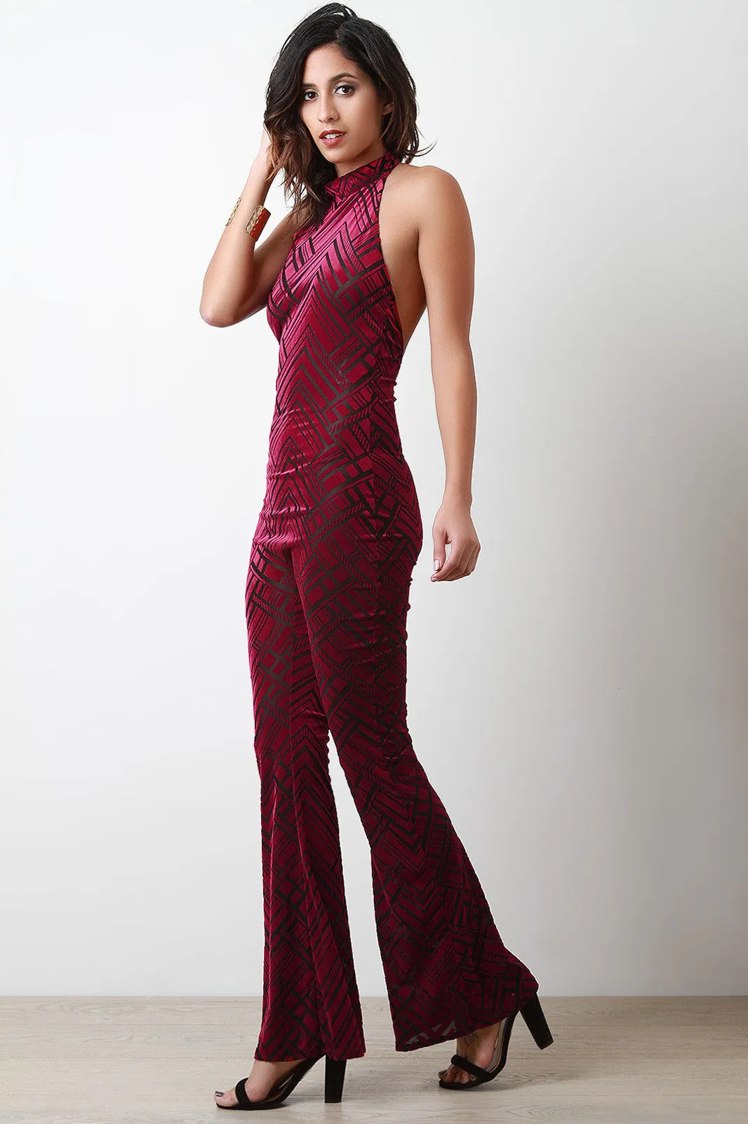 Velvet Geo Burn Out Sleeveless Jumpsuit