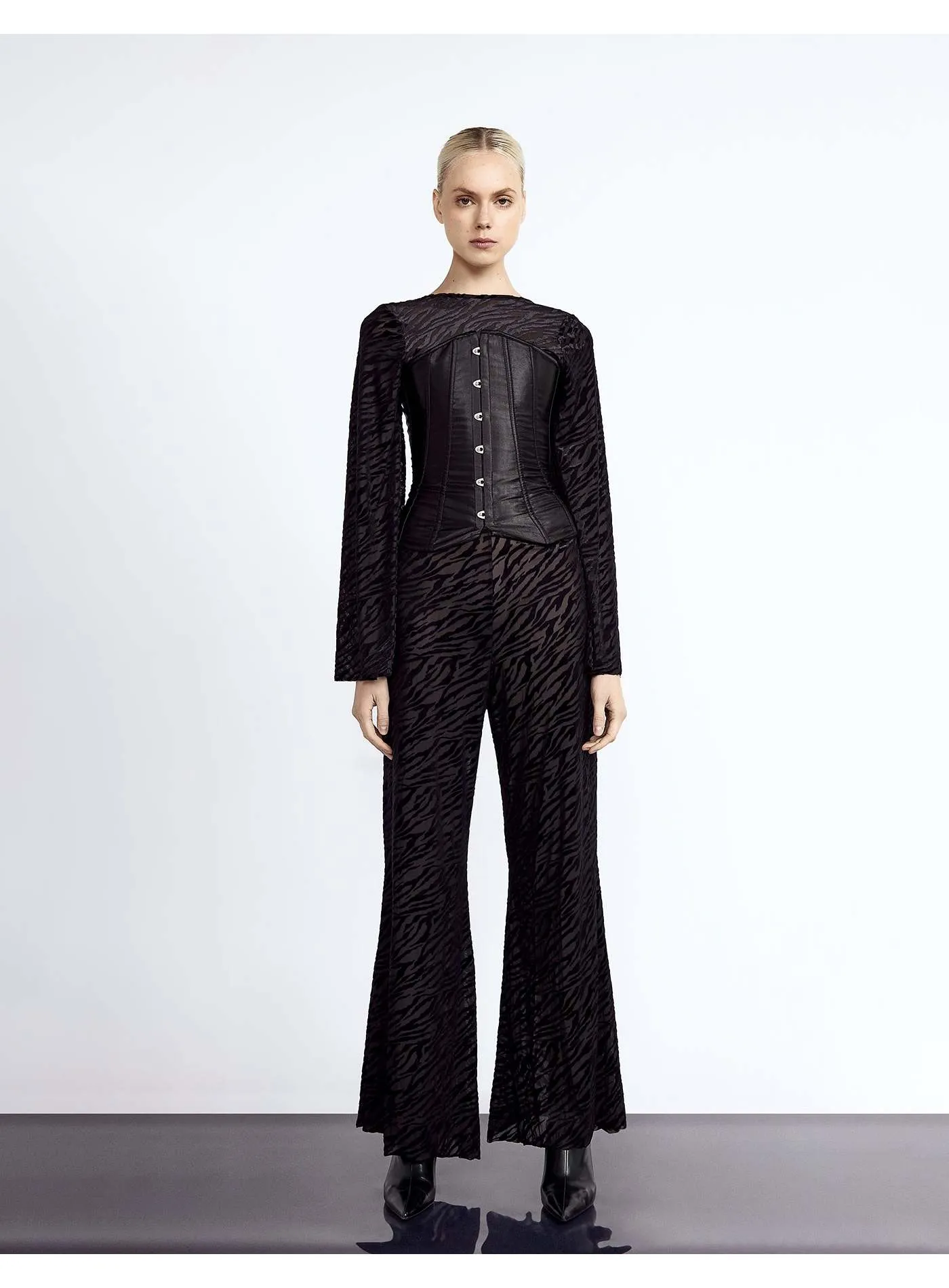 Velvet Jaguar Stripe Lace Jumpsuit With Corset