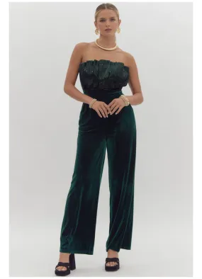 Velvet Sequin Strapless Jumpsuit in Emerald by Entro