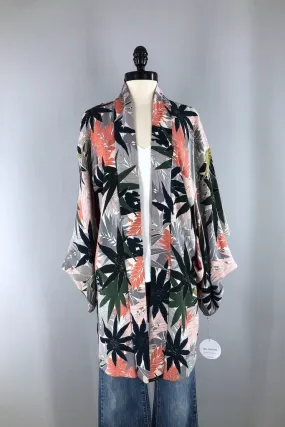 Vintage Coral Pink Tropical Silk Kimono Cardigan