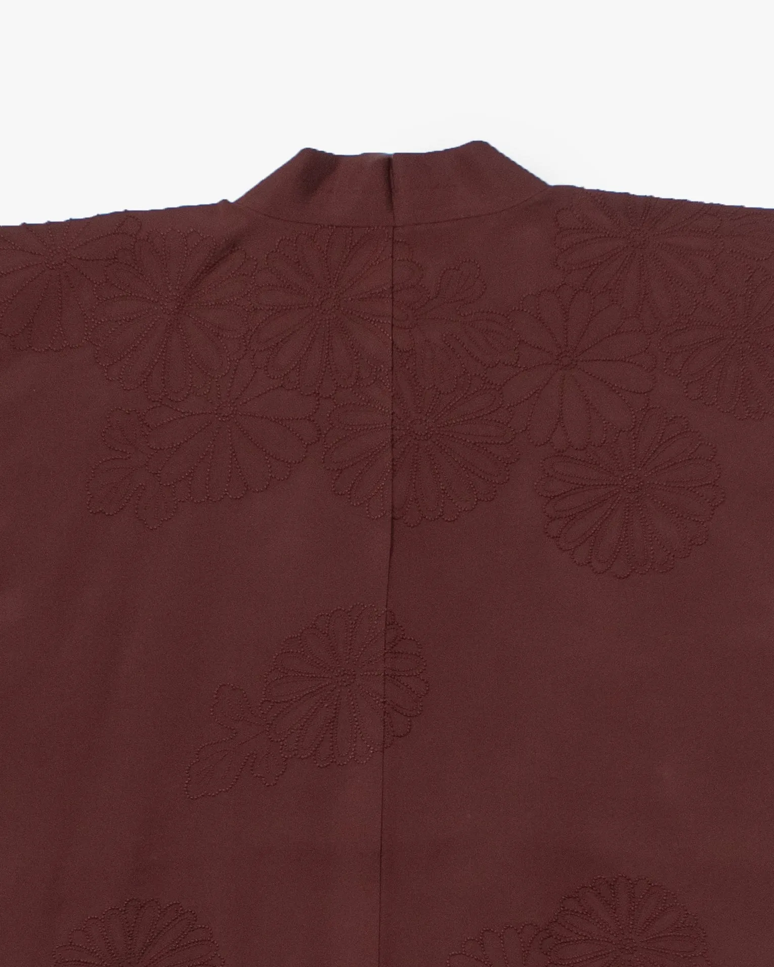 Vintage Haori Jacket, Partial Shibori, Burgundy with Textured Daisies