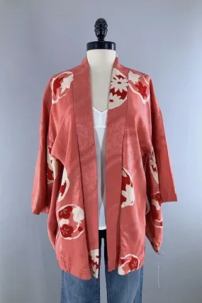 Vintage Salmon Pink Silk Kimono Cardigan