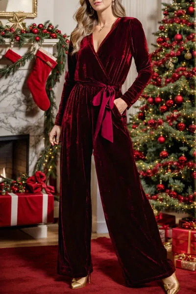 Wide Leg Velvet Jumpsuit