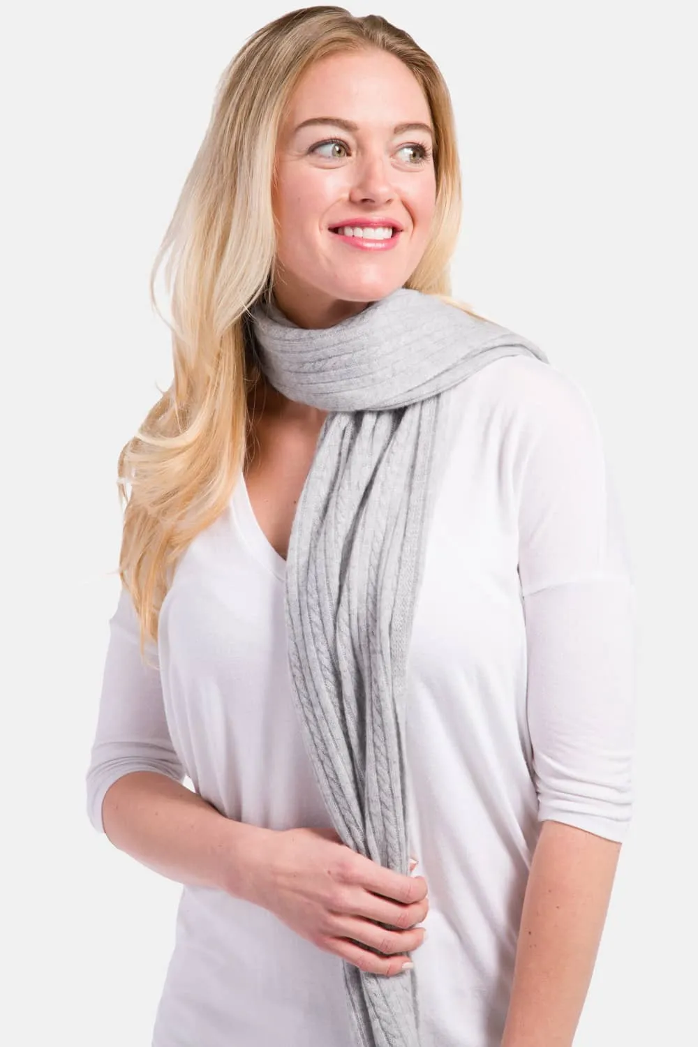 Women's 100% Cashmere Cable Knit Scarf with Gift Box