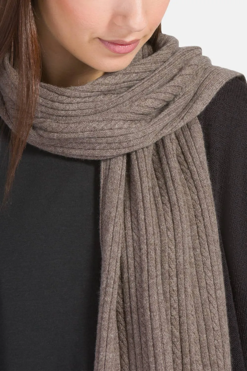 Women's 100% Cashmere Cable Knit Scarf with Gift Box