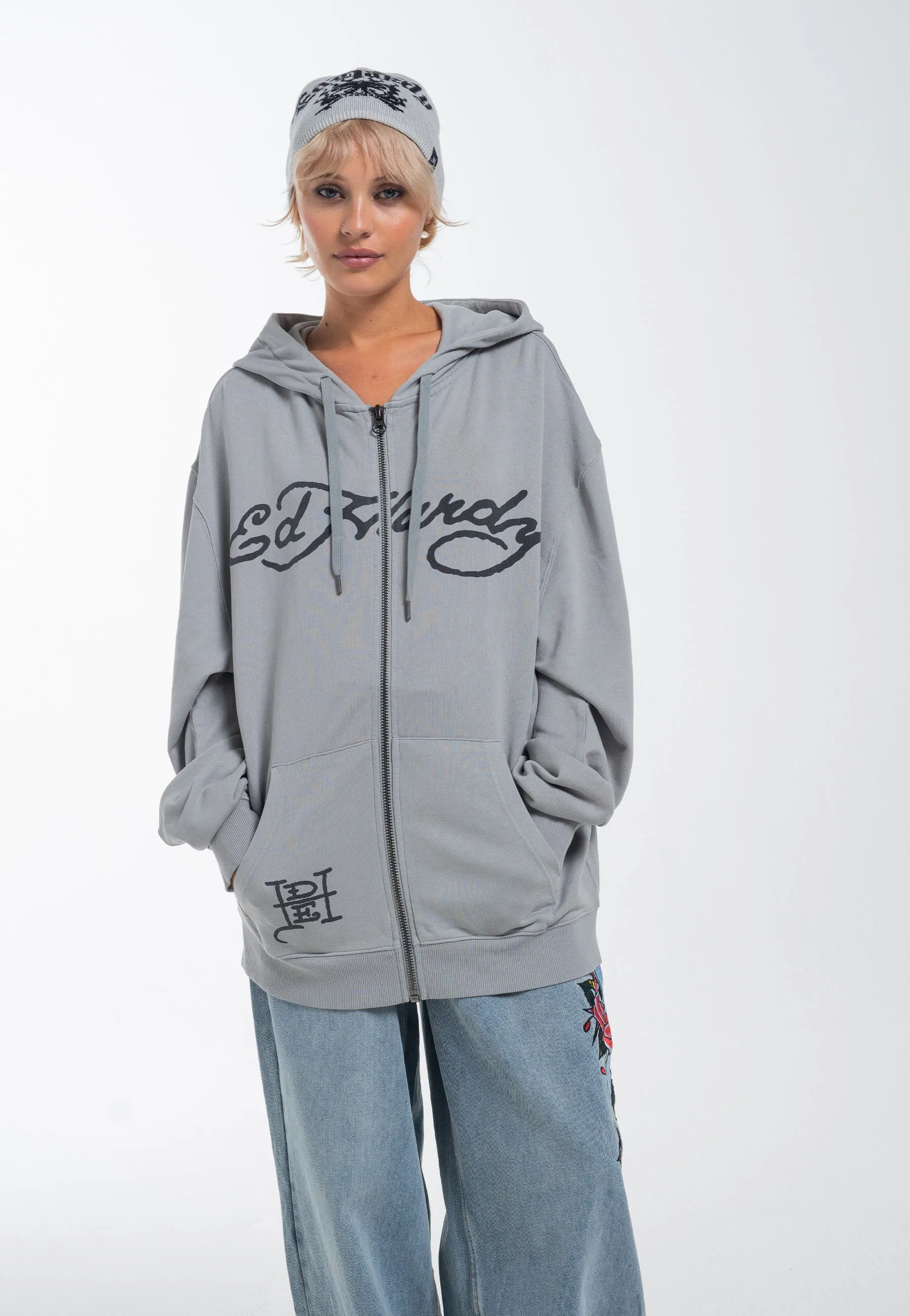 Womens Love Kills Slowly Zip Through Hoodie - Grey