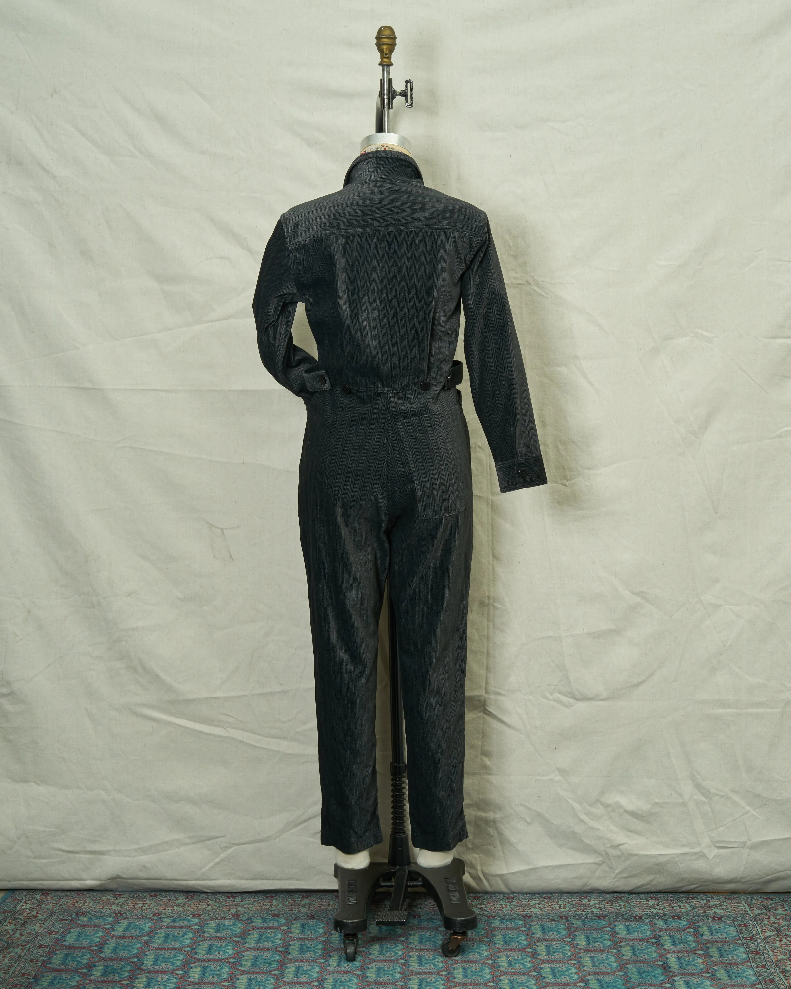 Women's Velvet Coveralls in Charcoal Herringbone