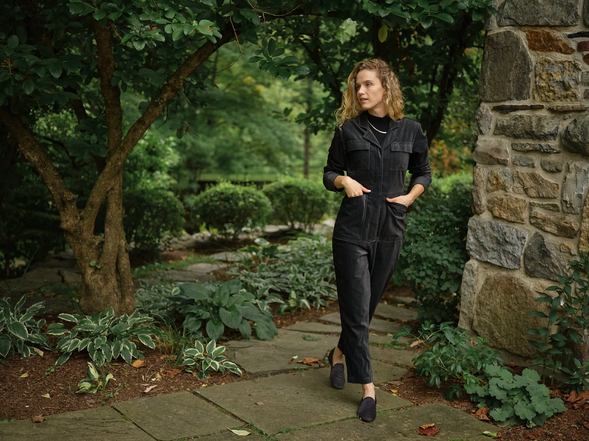 Women's Velvet Coveralls in Charcoal Herringbone