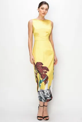 Yellow Wild Print Bodycon Midi Dress